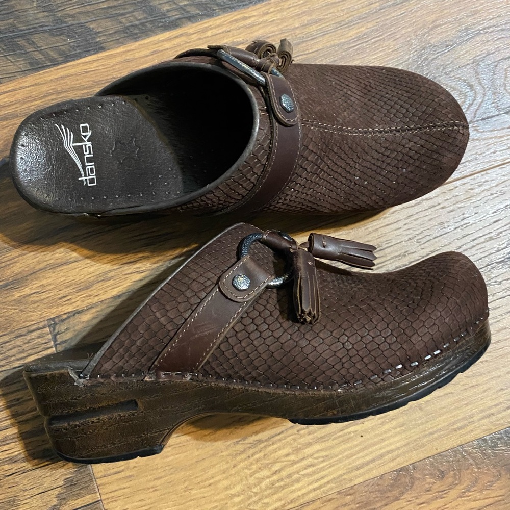 Dansko Brown Textured Leather Clogs